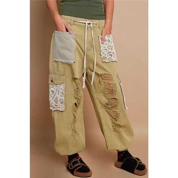 POL‎ Crochet Patch Distressed Washed Jeans - Picture 1 of 3